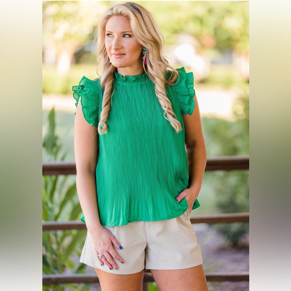TCEC green pleated ruffle blouse! NWT